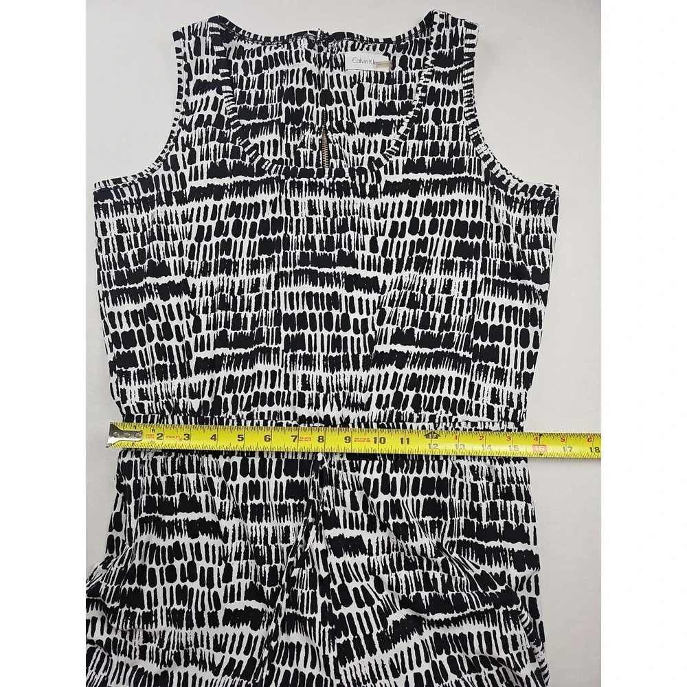 Calvin Klein Jumpsuit Women Size 12 Black & White Print Elastic Waist Drawstring